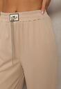 Pantaloni bej High Waist cu Croi Larg și Lanț la Talie Ustar