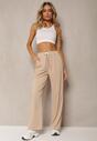 Pantaloni bej High Waist cu Croi Larg și Lanț la Talie Ustar