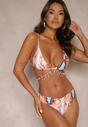 Jasnobeżowe Bikini Wiązane na Szyi z Cyrkoniami i Zwierzęcym Printem Alysian