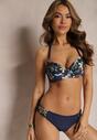 Costum de baie bleumarin din două piese cu închidere la spate Bikini cu aplicații Dentella