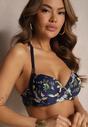 Costum de baie bleumarin din două piese cu închidere la spate Bikini cu aplicații Dentella