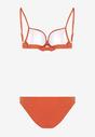 Pomarańczowe Dwuczęściowe Bikini Biustonosz z Plecionym Przodem na Regulowanych Ramiączkach Majtki Figi Ozdobiony Metaliczną Nicią Karetes