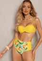 Żółte Bikini Dwuczęściowe Usztywniony Biustonosz i Figi z Wzorem Quetella