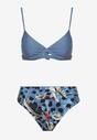 Niebieski Strój Kąpielowy Bikini z Usztywnionym Biustonoszem i Wzorzystymi Figami Pialette