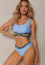 Bikini albastru din 2 piese cu benzi elastice decorative Chilot și Top Namarie