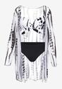 Czarno-Białe Bikini z Ozdobnym Biustonoszem i Plażową Narzutką w Komplecie Mayamarie