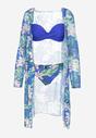 Granatowe 2-Częściwe Bikini z Motywem Kwiatowym Biustonosz Majtki Figi Dodatkowo Narzutka Olmarie