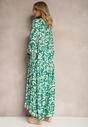 Zielona Rozkloszowana Sukienka z Wiskozy w Ornamentalny Wzór Irlilena
