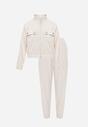 Set trening de culoare bej deschis, cu dungi, bluză cu fermoar și guler, pantaloni Lisulla