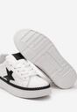 Biało-Czarne Płaskie Sneakersy ze Sznurowaniem i Metalicznymi Wykończeniami Delulla