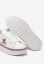 Biało-Złote Płaskie Sneakersy ze Sznurowaniem i Metalicznymi Wykończeniami Delulla