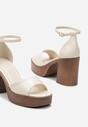Beżowe Sandały z Imitacji Skóry na Słupku i Platformie z Regulowanym Paskiem Telliamay