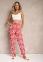 Pantaloni Roșii din Viscoză cu Elastic în Talie și Model Ornamental Heronima