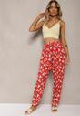 Pantaloni roșii din viscoză cu elastic în talie cu model floral Tellnama
