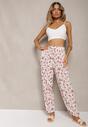 Pantaloni albi din viscoză cu elastic în talie cu model floral Tellnama