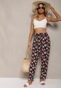 Pantaloni negri din viscoză cu elastic în talie cu model floral Tellnama