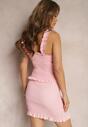 Set Elastic Roz Bodycon Fusta Mini și Top cu Fundă Telliade