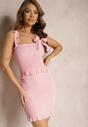Set Elastic Roz Bodycon Fusta Mini și Top cu Fundă Telliade