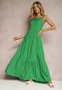 Zielona Sukienka o Rozkloszowanym Fasonie Wiązana i Wykończona Gumką z Tyłu Hililena
