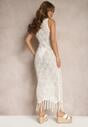 Biała Asymetryczna Dopasowana Sukienka z Jednym Ramiączkiem Zakończona Sznurkami Alareva