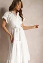 Biała Koszulowa Sukienka z Ażurowej Bawełny Wiązana w Talii Lulilena