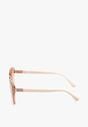 Ciemnobeżowe Okulary Przeciwsłoneczne Kocie Oko z Metaliczną Wstawką Caravle