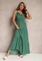 Zielona Rozkloszowana Sukienka z Wiskozy na Regulowanych Ramiączkach Wrinesa