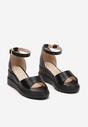Czarne Sandały z Imitacji Skóry na Niskim Koturnie i Platformie ze Sprzączką Mrisabella