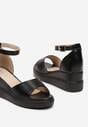 Czarne Sandały z Imitacji Skóry na Niskim Koturnie i Platformie ze Sprzączką Mrisabella