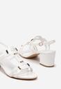 Białe Sandały z Imitacji Skóry na Słupku Zapinane przy Kostce z Aplikacjami Tesana