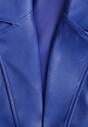 Sacou albastru din piele ecologică, neîncheiat, cu umeri îmbrăcați Suniya