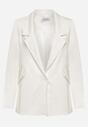 Jachetă albă tip cutie din piele ecologică fără închidere cu pernițe pe umeri Suniya