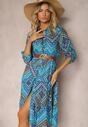 Niebieska Koszulowa Sukienka z Bawełnianej Tkaniny z Mozaikowym Wzorem Tesahina