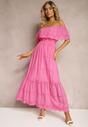 Różowa Rozkloszowana Sukienka z Falbankami Typu Hiszpanka Vianelle