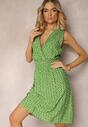Zielona Kopertowa Sukienka z Wiskozy bez Rękawów z Gumkami w Talii Ciceru