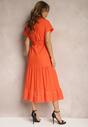 Pomarańczowa Koszulowa Sukienka z Ażurowej Bawełny Wiązana w Talii Lulilena