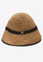 Beżowy Kapelusz z Plecionki w Stylu Bucket Hat z Szerokim Rondem Liassa