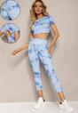 Niebieski Komplet Sportowy z Printem Tie-Dye z Koszulką Cropped i Legginsami Davenia