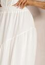 Biała Spódnica Maxi Rozkloszowana z Ozdobną Tasiemką z Koronki  Rionette