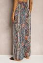 Granatowo-Beżowe Spodnie z Gumką w Talii z Wiskozy w Stylu Boho Pioanna