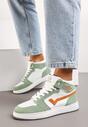 Biało-Zielone Wysokie Sneakersy na Płaskiej Podeszwie Ozdobione Przeszyciami Biacara