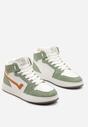 Biało-Zielone Wysokie Sneakersy na Płaskiej Podeszwie Ozdobione Przeszyciami Biacara