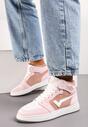 Różowo-Białe Wysokie Sneakersy na Płaskiej Podeszwie Ozdobione Przeszyciami Biacara