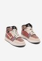 Beżowo-Różowe Wysokie Sneakersy na Płaskiej Podeszwie Ozdobione Przeszyciami Biacara