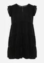 Rochie Neagră cu Mânecă Scurtă și Volane Decorative în Croi Evazat Vetesa