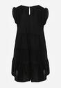 Rochie Neagră cu Mânecă Scurtă și Volane Decorative în Croi Evazat Vetesa