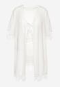 Biały Komplet Piżamowy z Siateczki Koszula Nocna Szlafrok Stringi Liamara