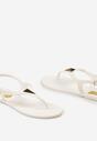 Białe Płaskie Sandały w Stylu Japonek Zapinane na Sprzączkę z Aplikacją Abirena