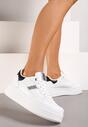 Biało-Srebrne Sneakersy z Ekoskóry za Kostkę ze Sznurowaniami Zdobione Perforacją Raviana