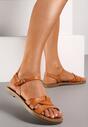 Brązowe Sandały z Imitacji Skóry na Płaskiej Podeszwie Zapinane na Sprzączkę Javera